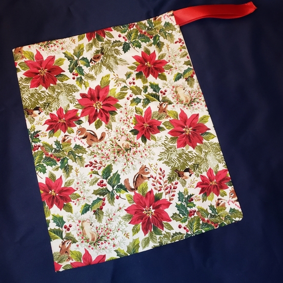 Christmas Fabric Drawstring Bag  13" h x 10.5" w Handmade - Picture 5 of 5